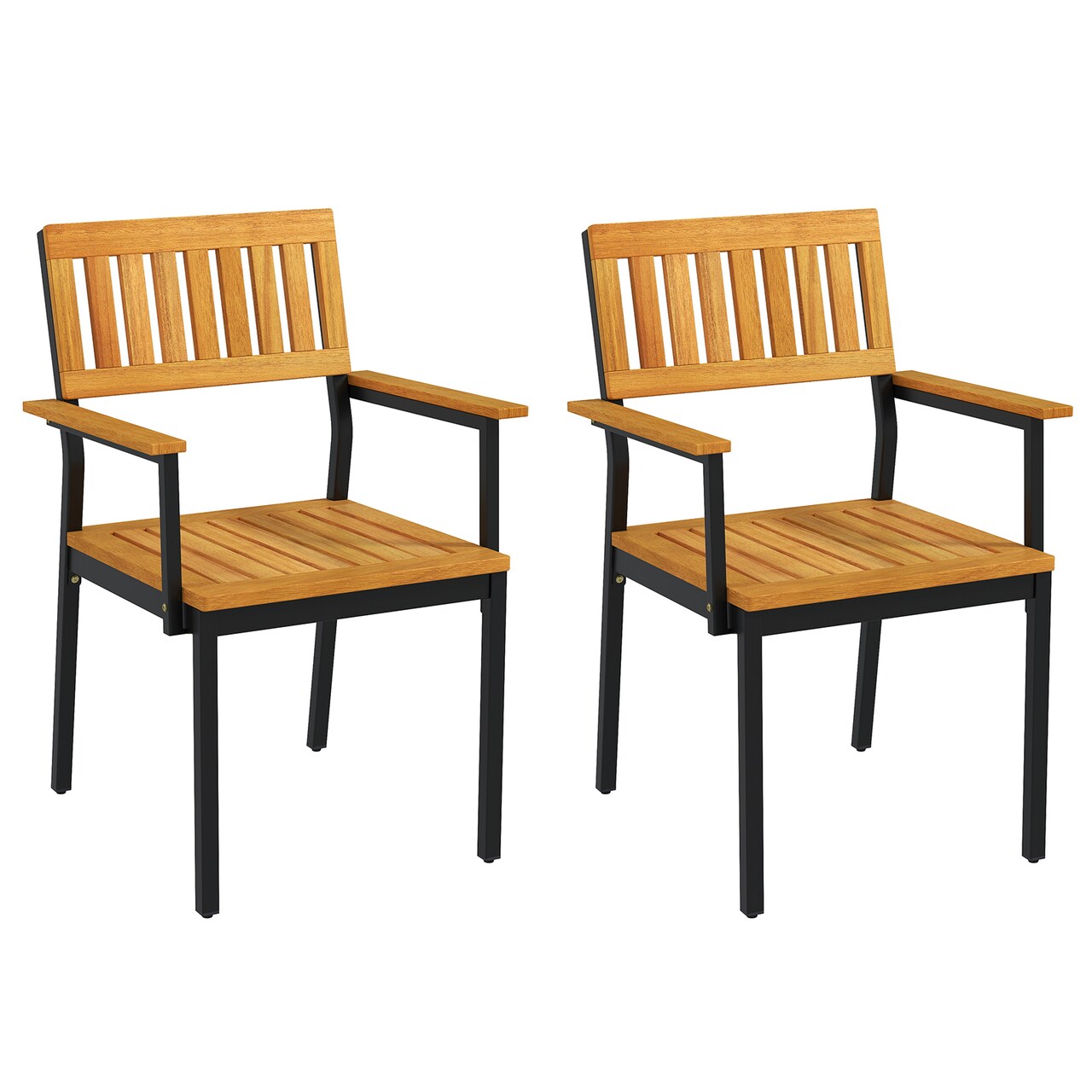 Set of 2 Patio Outdoor Dining Chair with Curved Backrest and Wide Armrests